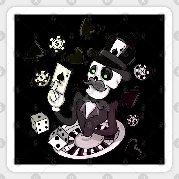 Skeleton Casino Blackjack Dealing Poker Playing Skull Sticker by Trendy Black Sheep